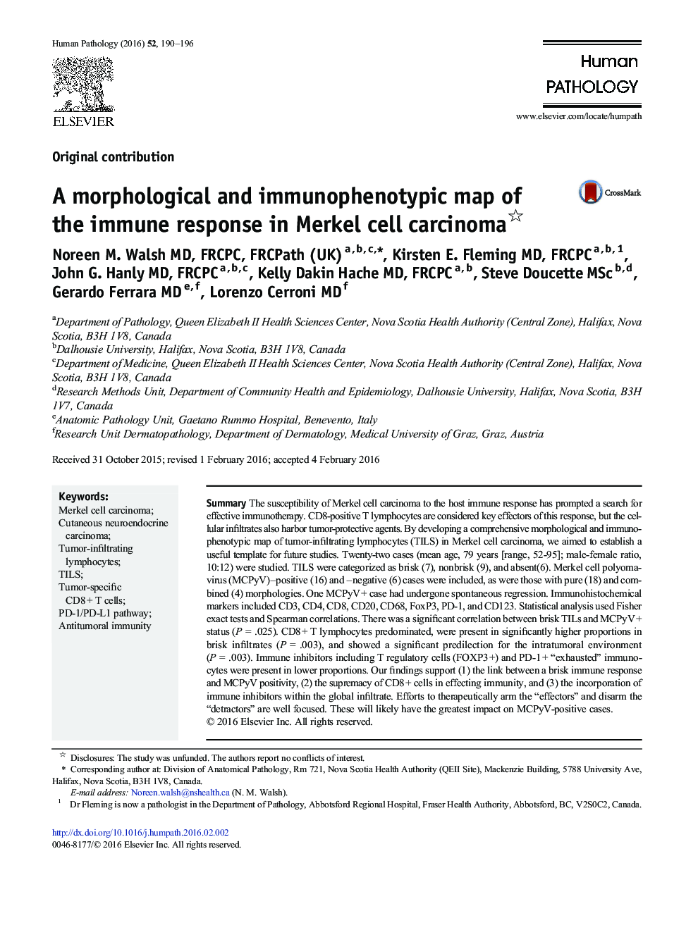 A morphological and immunophenotypic map of the immune response in Merkel cell carcinoma