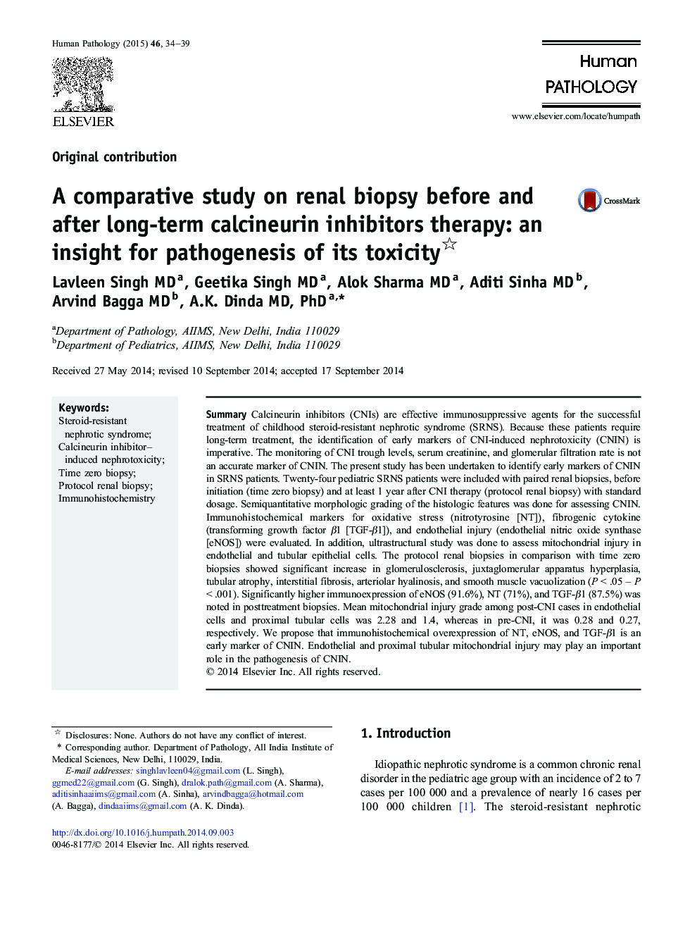 A comparative study on renal biopsy before and after long-term calcineurin inhibitors therapy: an insight for pathogenesis of its toxicity