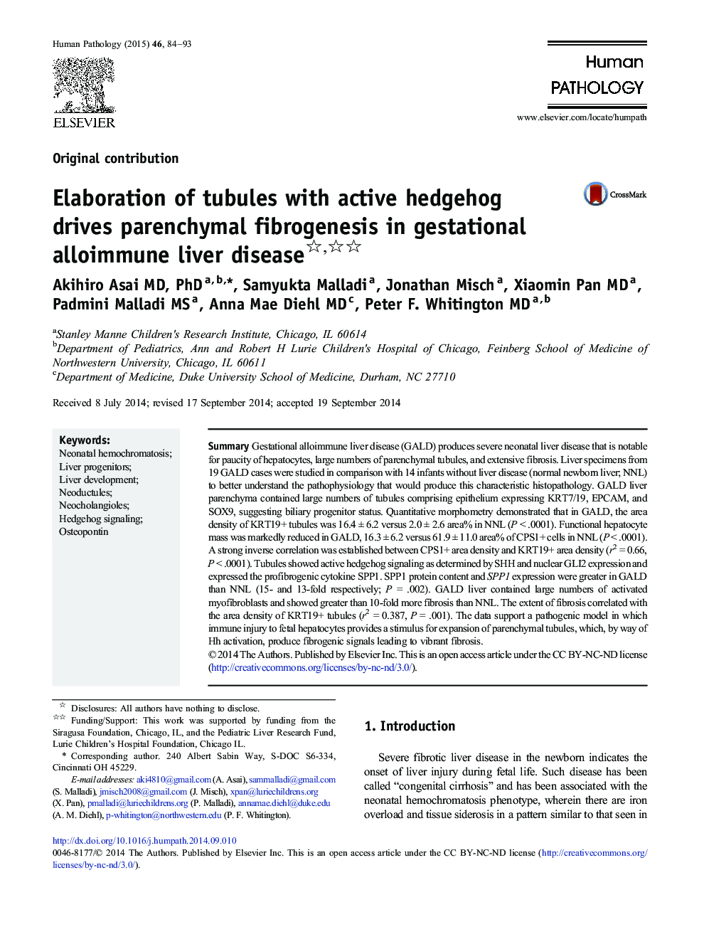 Elaboration of tubules with active hedgehog drives parenchymal fibrogenesis in gestational alloimmune liver disease