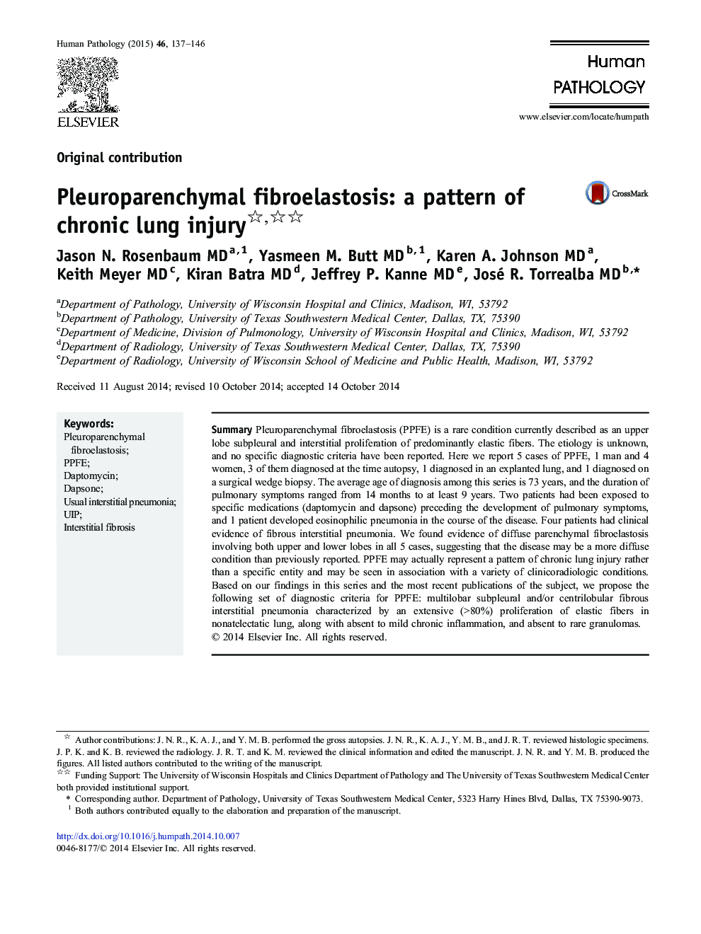 Pleuroparenchymal fibroelastosis: a pattern of chronic lung injury