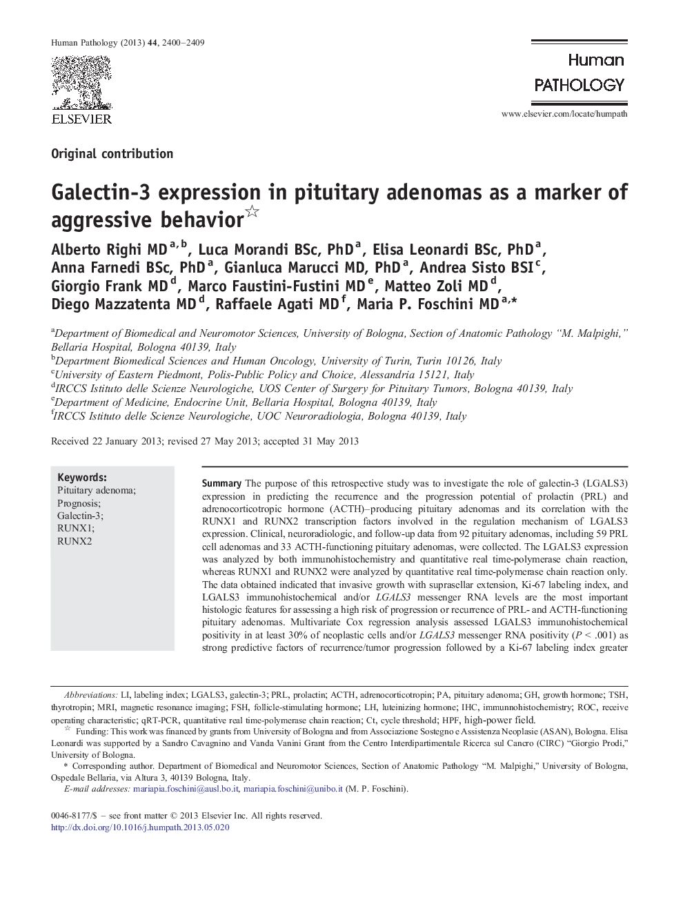 Galectin-3 expression in pituitary adenomas as a marker of aggressive behavior