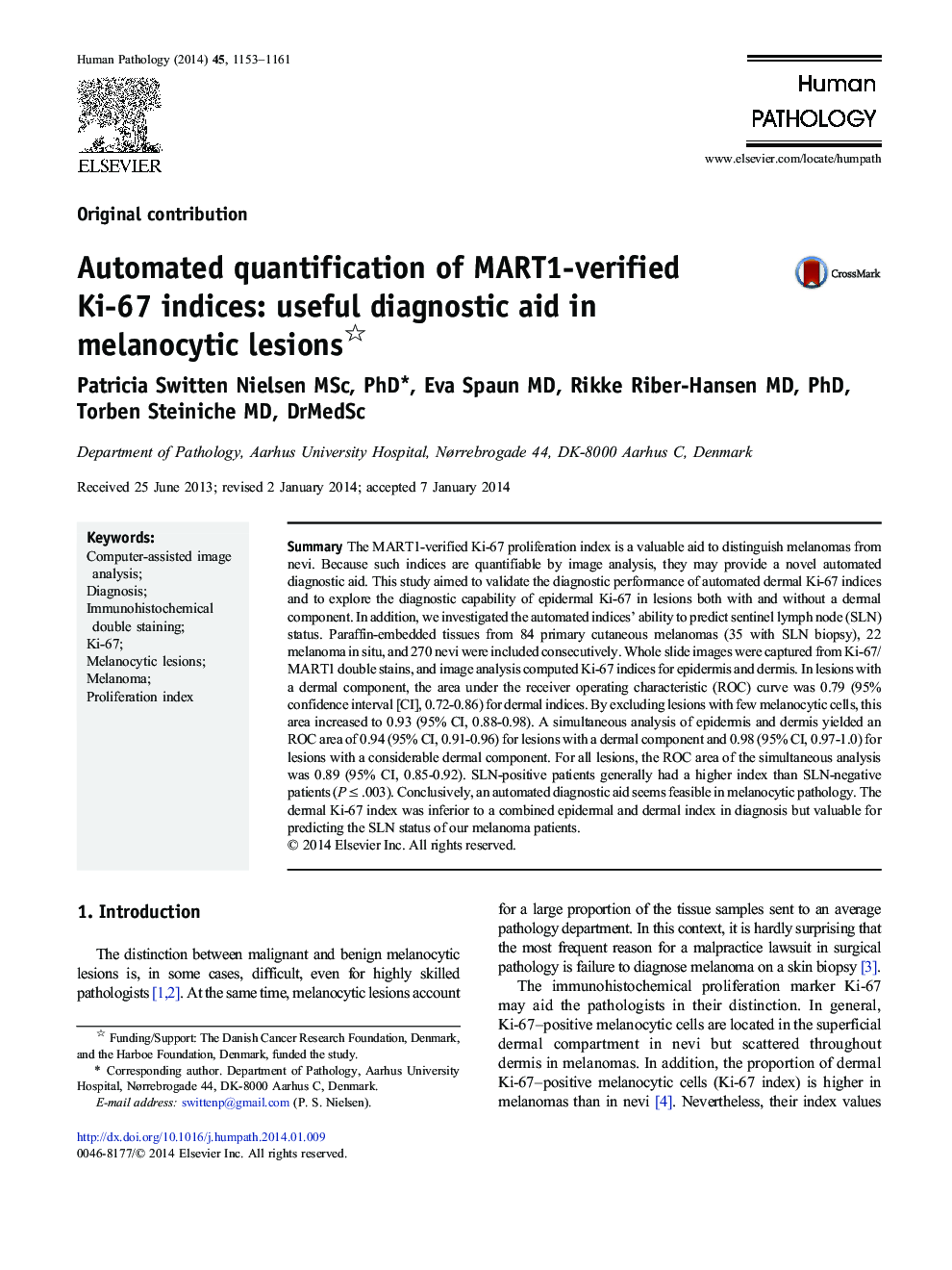 Automated quantification of MART1-verified Ki-67 indices: useful diagnostic aid in melanocytic lesions