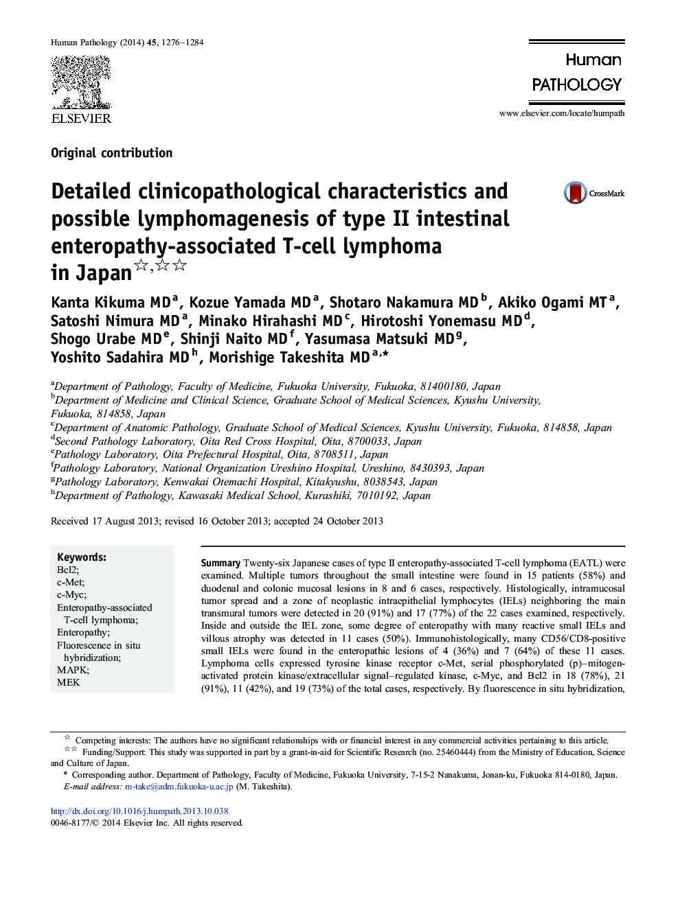 Detailed clinicopathological characteristics and possible lymphomagenesis of type II intestinal enteropathy-associated T-cell lymphoma in Japan