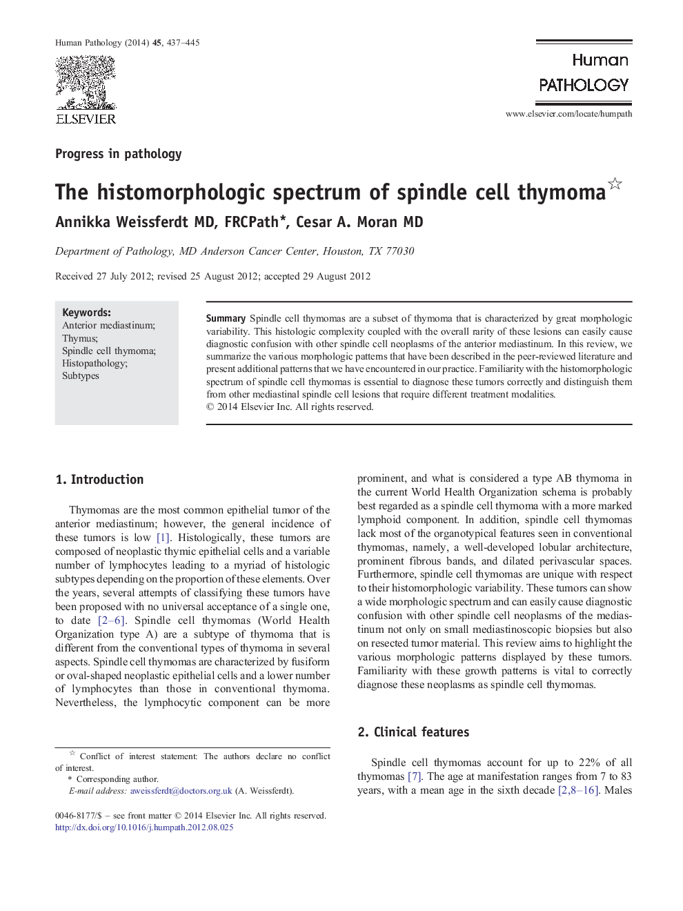 The histomorphologic spectrum of spindle cell thymoma