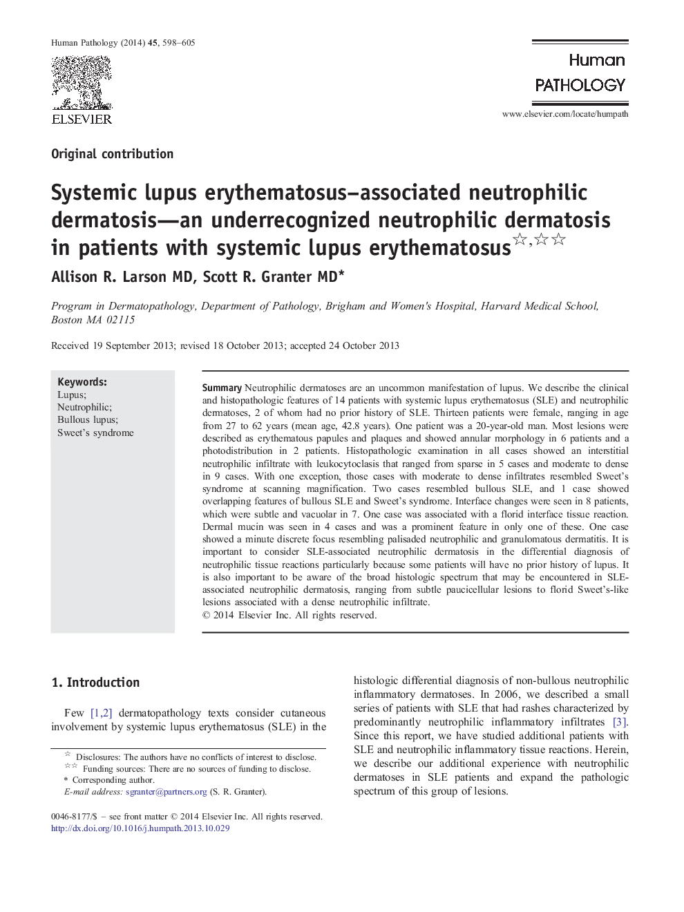 Systemic lupus erythematosus-associated neutrophilic dermatosis-an underrecognized neutrophilic dermatosis in patients with systemic lupus erythematosus