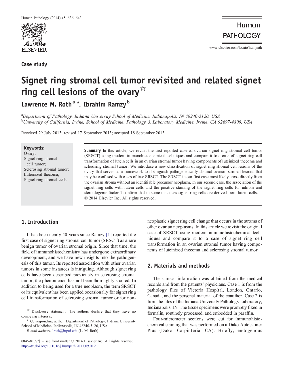 Signet ring stromal cell tumor revisited and related signet ring cell lesions of the ovary