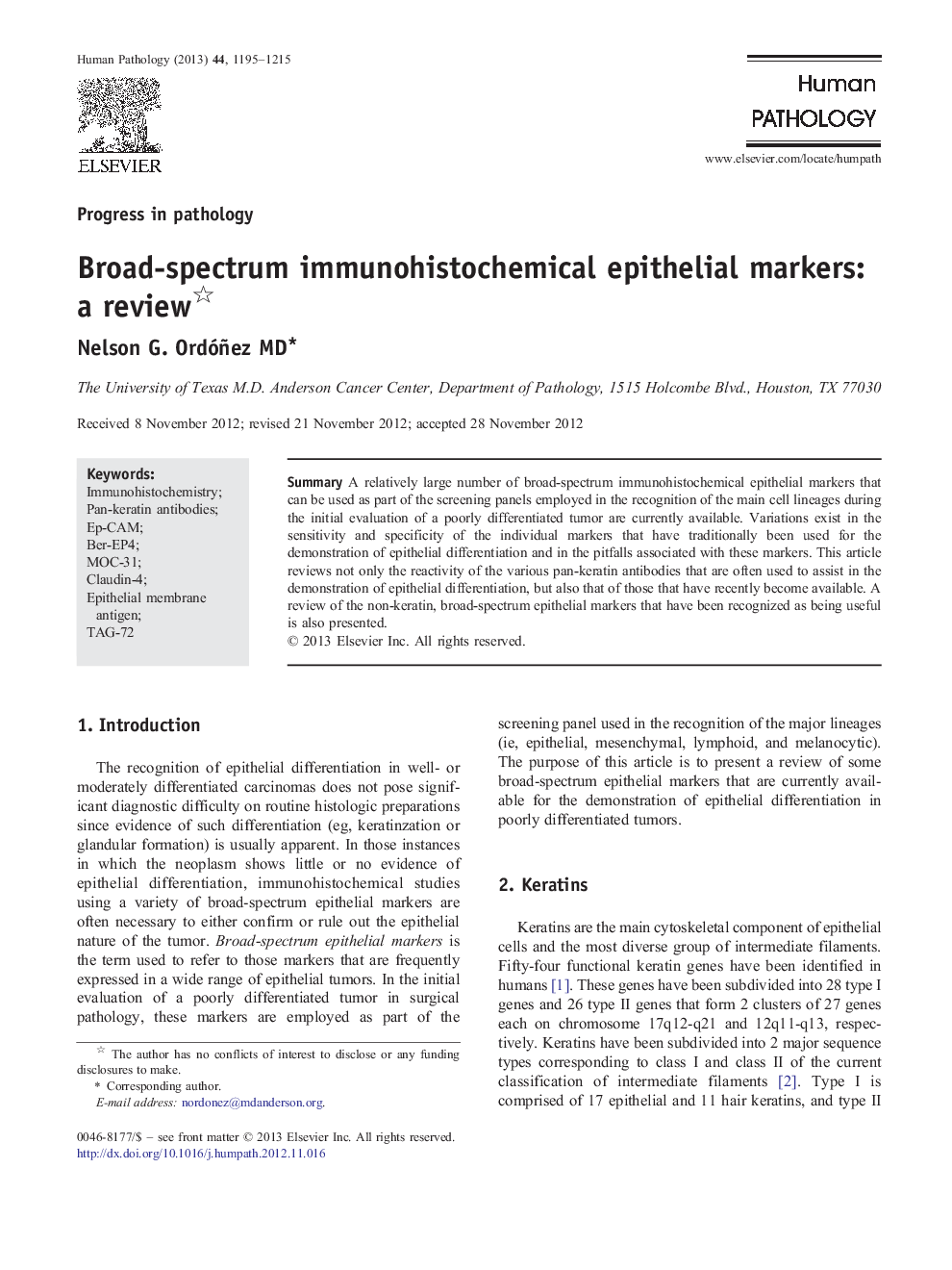 Broad-spectrum immunohistochemical epithelial markers: a review