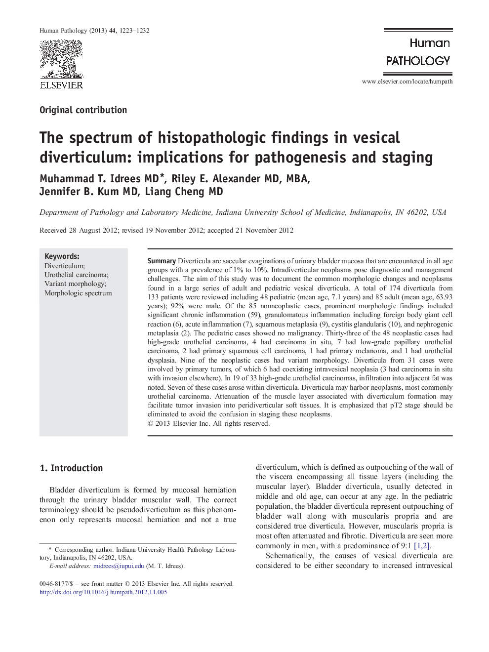 The spectrum of histopathologic findings in vesical diverticulum: implications for pathogenesis and staging