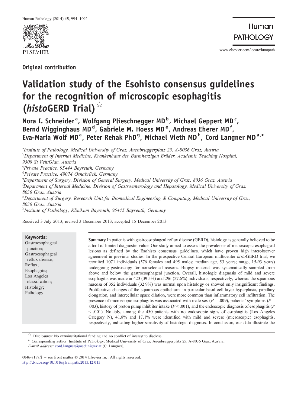 Validation study of the Esohisto consensus guidelines for the recognition of microscopic esophagitis (histoGERD Trial)