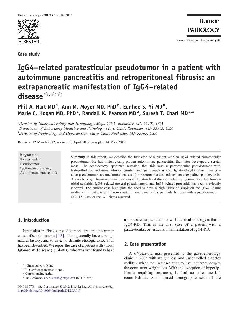 IgG4-related paratesticular pseudotumor in a patient with autoimmune pancreatitis and retroperitoneal fibrosis: an extrapancreatic manifestation of IgG4-related disease