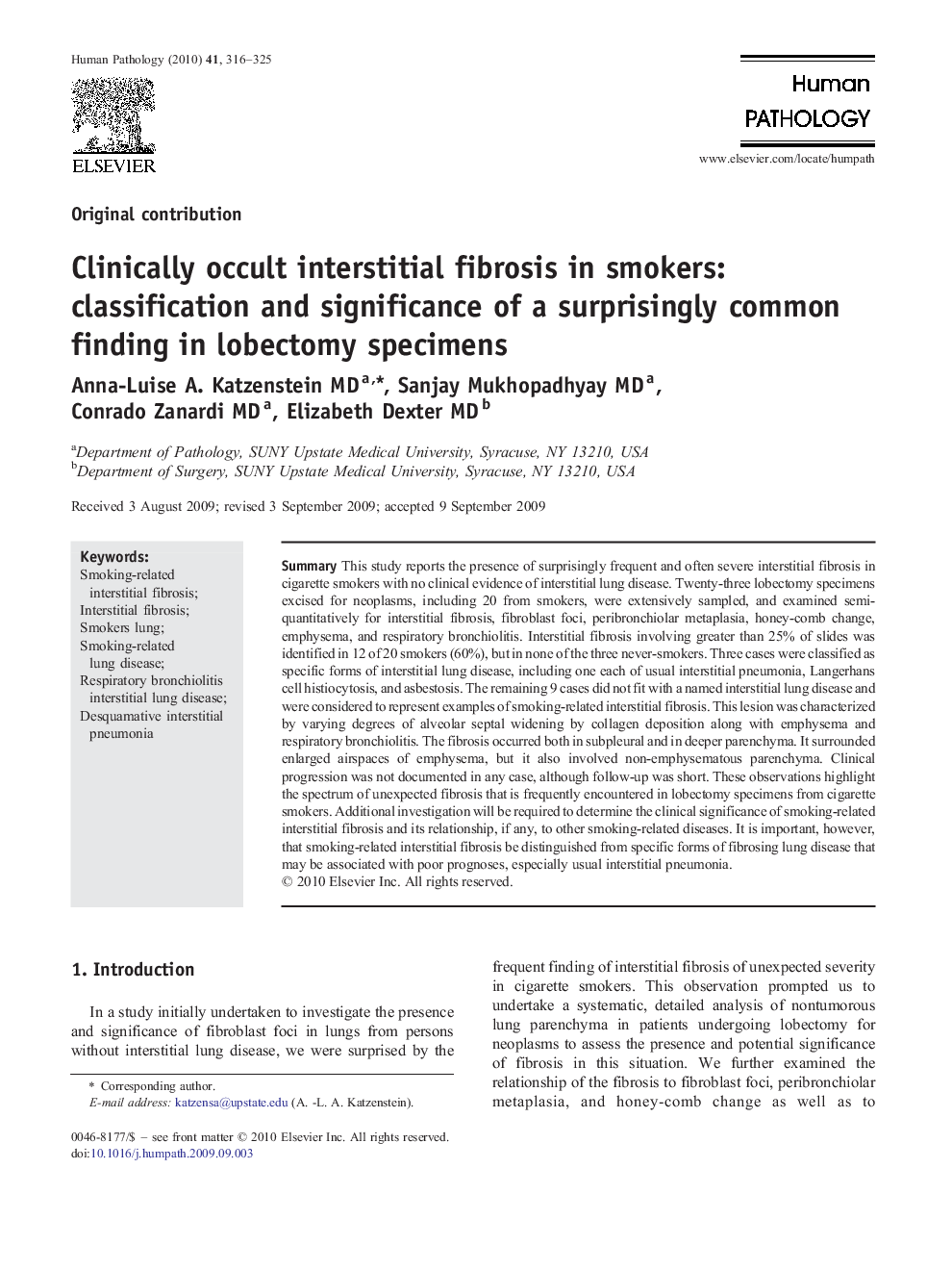 Clinically occult interstitial fibrosis in smokers: classification and significance of a surprisingly common finding in lobectomy specimens