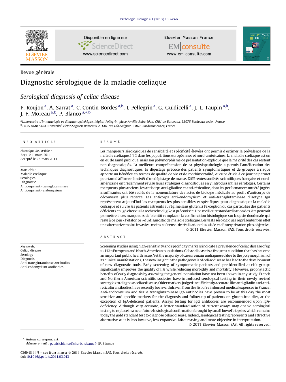 Diagnostic sérologique de la maladie cÅliaque