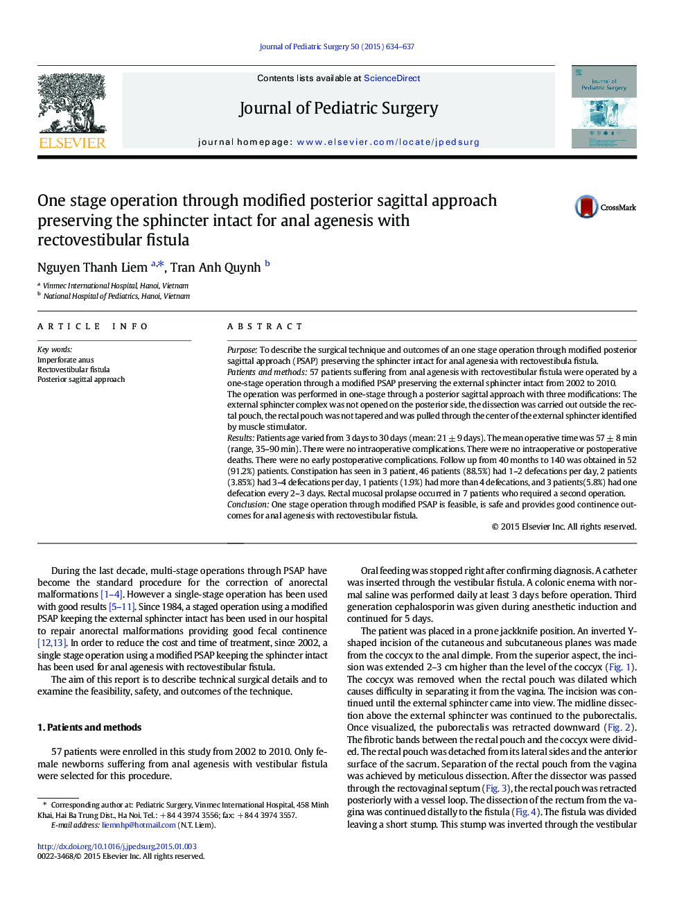 One stage operation through modified posterior sagittal approach preserving the sphincter intact for anal agenesis with rectovestibular fistula