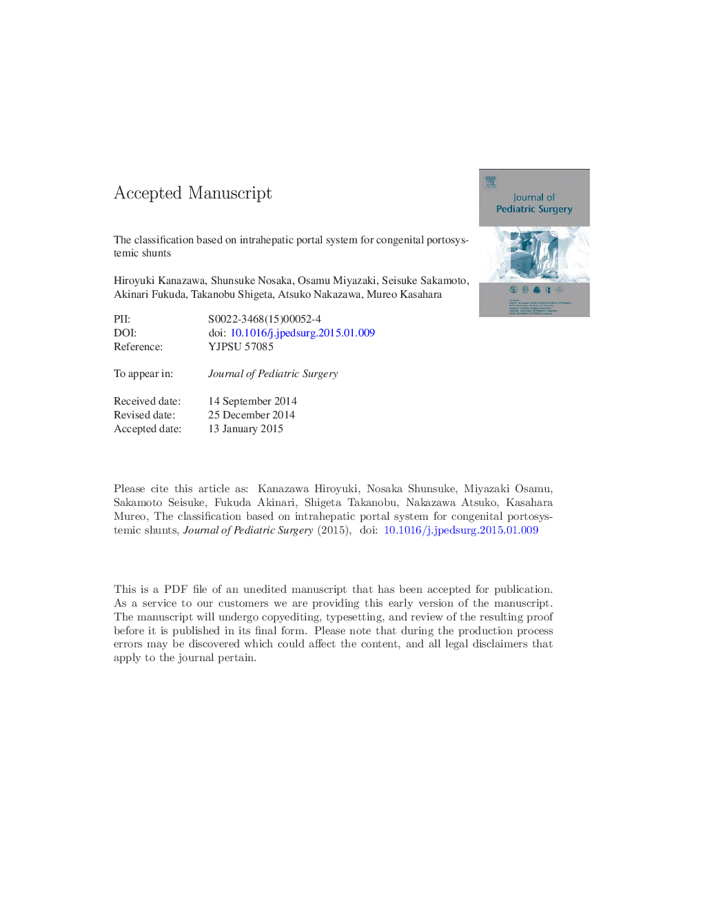 The classification based on intrahepatic portal system for congenital portosystemic shunts