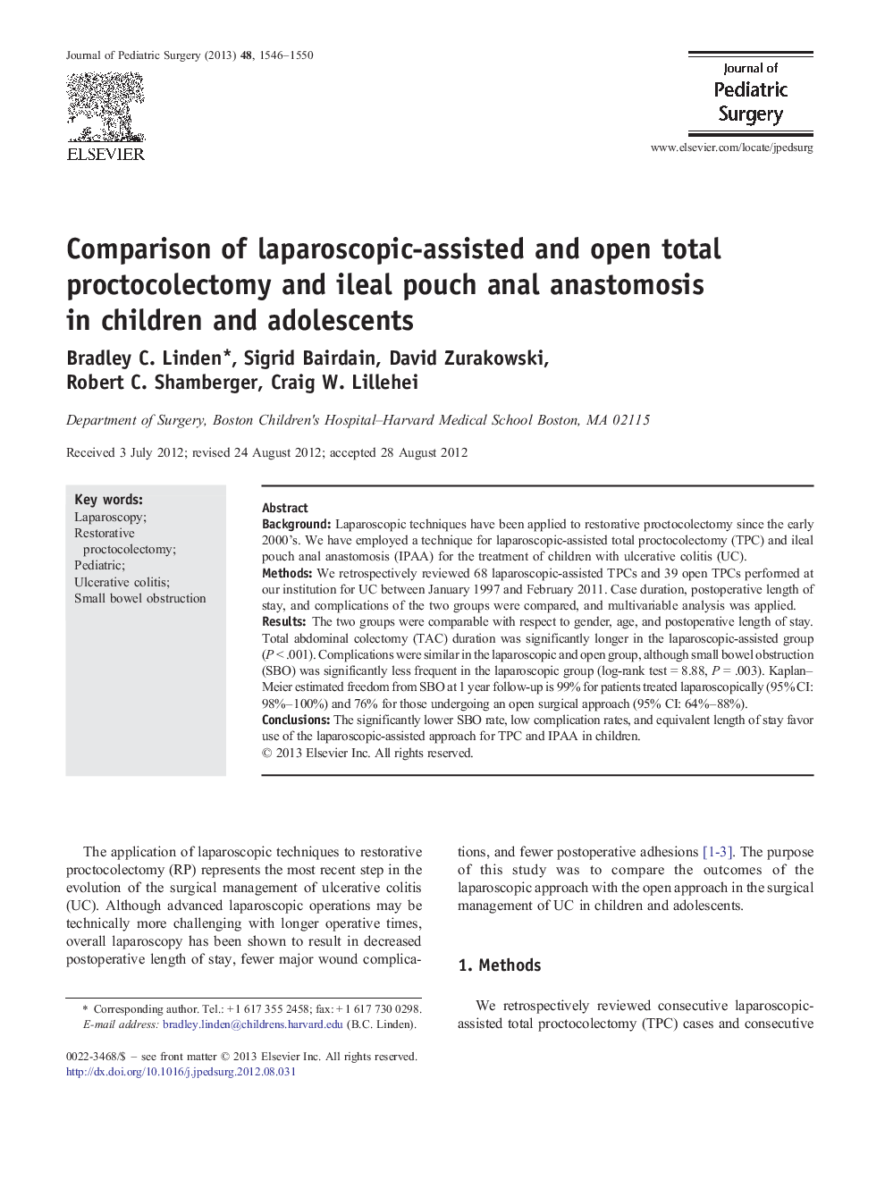 مقایسه پروتکوکولکتومی کلی لاپاروسکوپی و باز و آناستوموز مقعدی کلیه ایلیال در کودکان و نوجوانان 