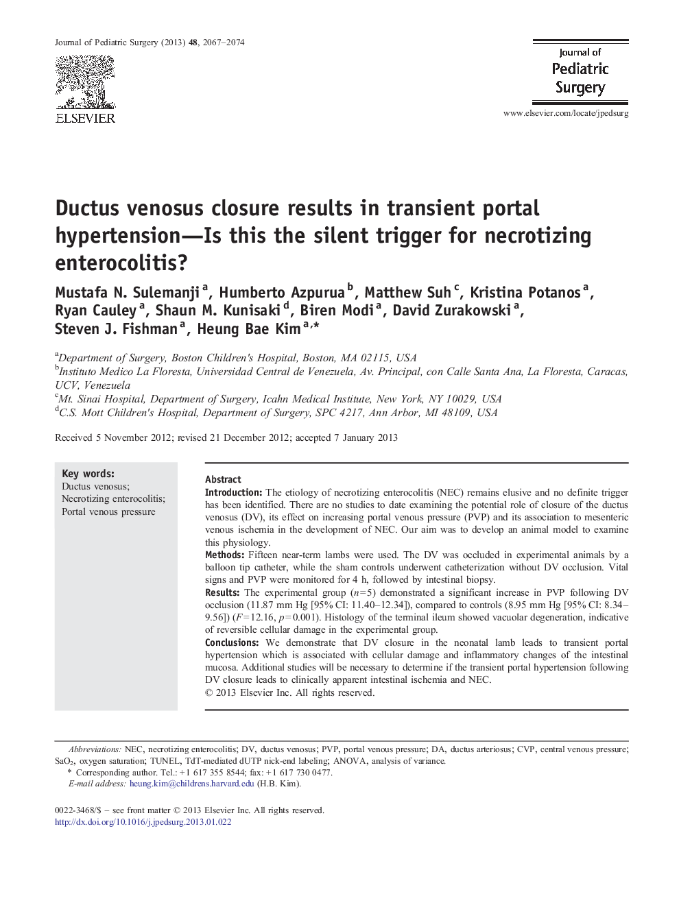 Original ArticleDuctus venosus closure results in transient portal hypertension-Is this the silent trigger for necrotizing enterocolitis?