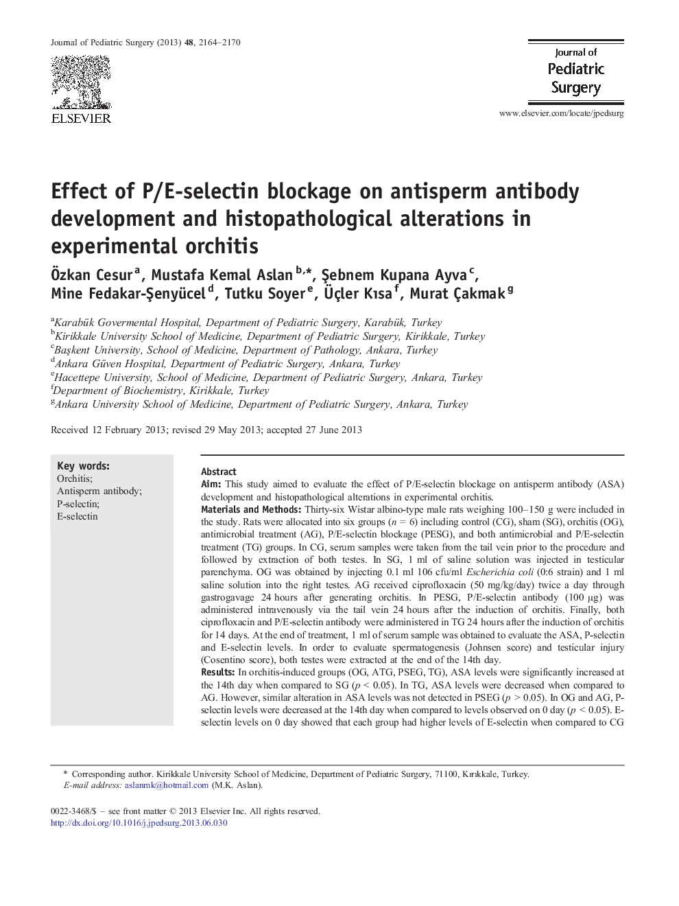 Original ArticleEffect of P/E-selectin blockage on antisperm antibody development and histopathological alterations in experimental orchitis