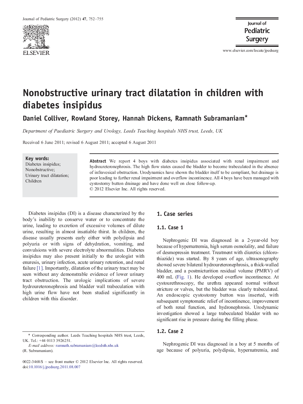 Nonobstructive urinary tract dilatation in children with diabetes insipidus