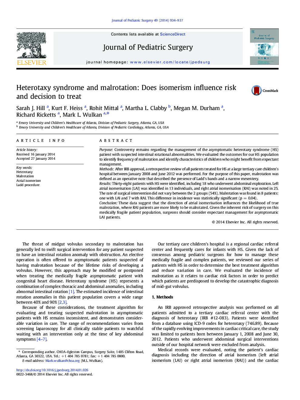 Heterotaxy syndrome and malrotation: Does isomerism influence risk and decision to treat