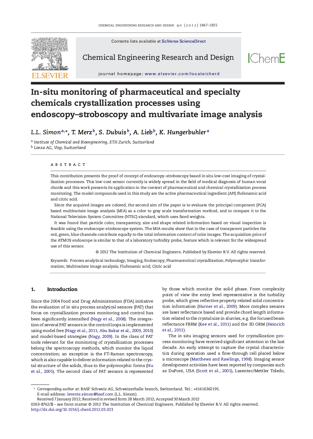 In-situ monitoring of pharmaceutical and specialty chemicals crystallization processes using endoscopy–stroboscopy and multivariate image analysis