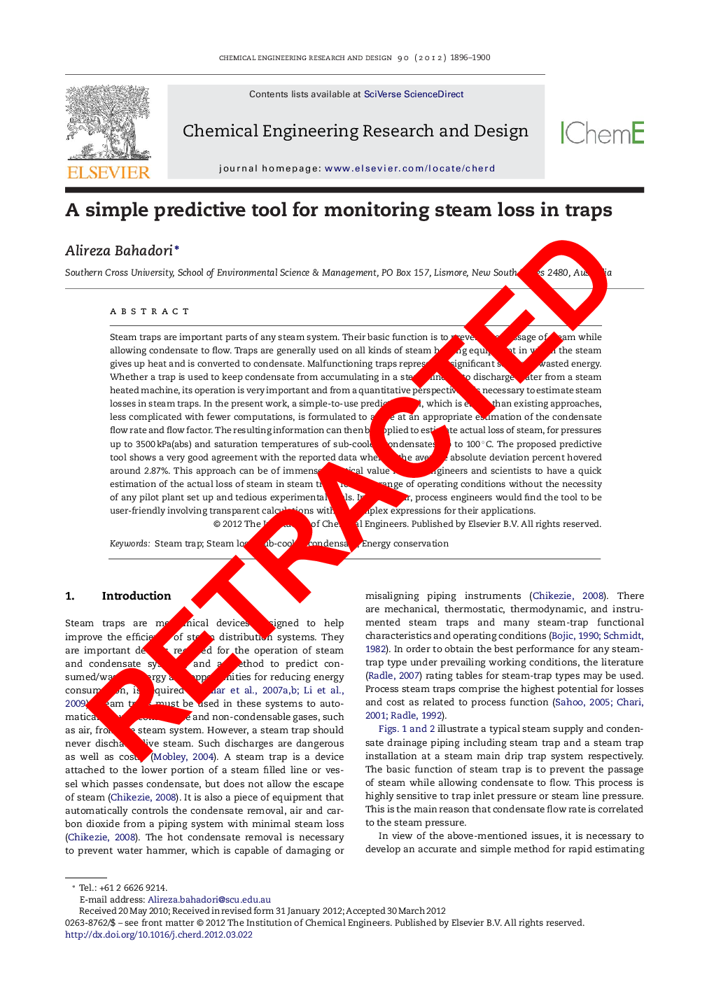 RETRACTED: A simple predictive tool for monitoring steam loss in traps