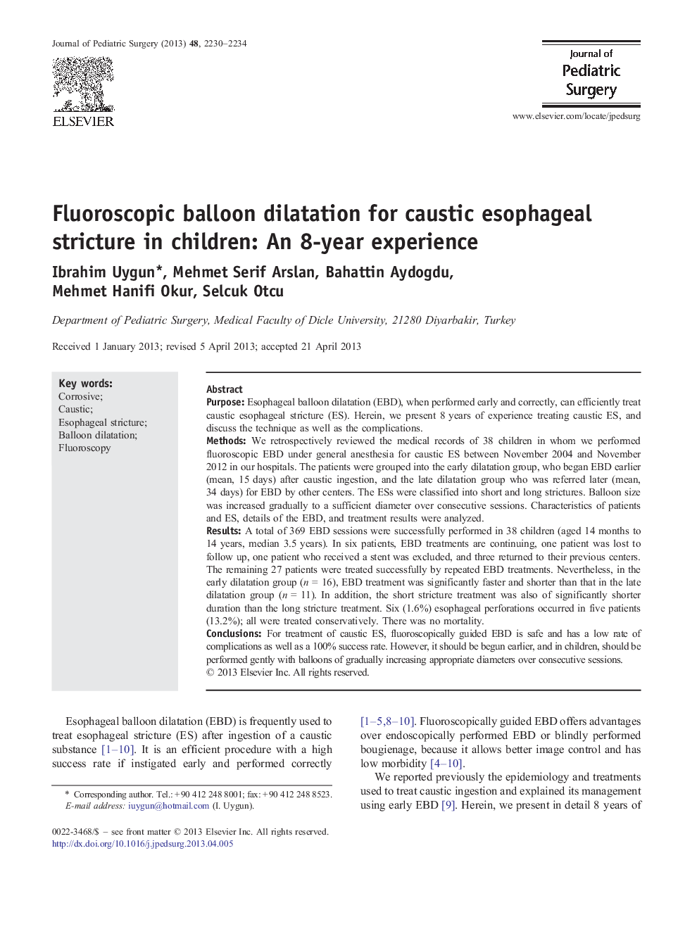 Fluoroscopic balloon dilatation for caustic esophageal stricture in children: An 8-year experience