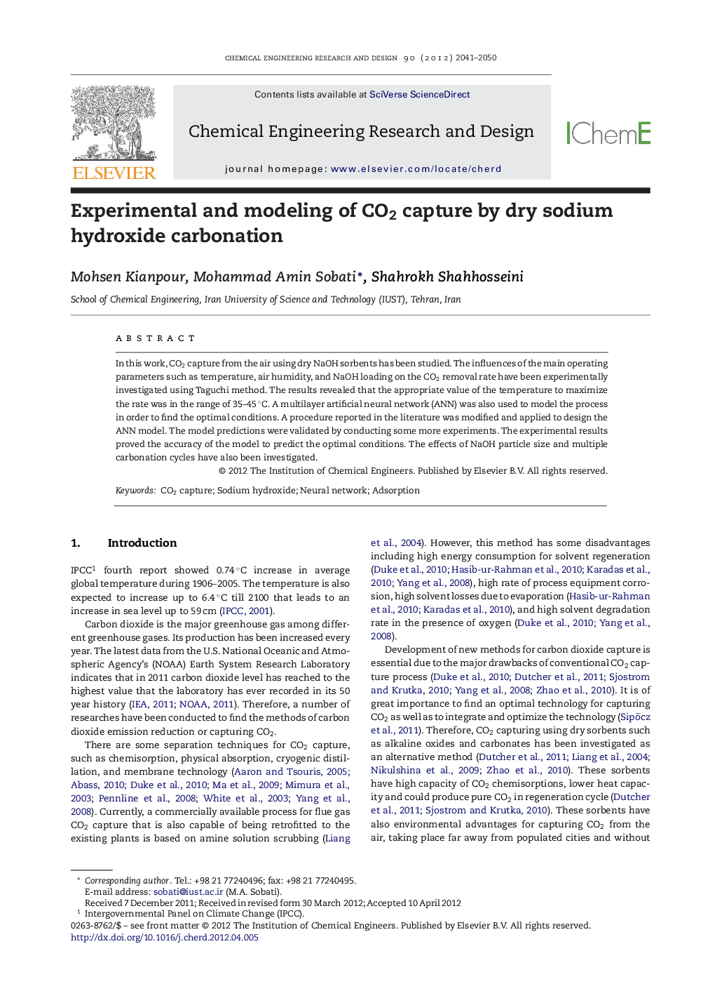 Experimental and modeling of CO2 capture by dry sodium hydroxide carbonation