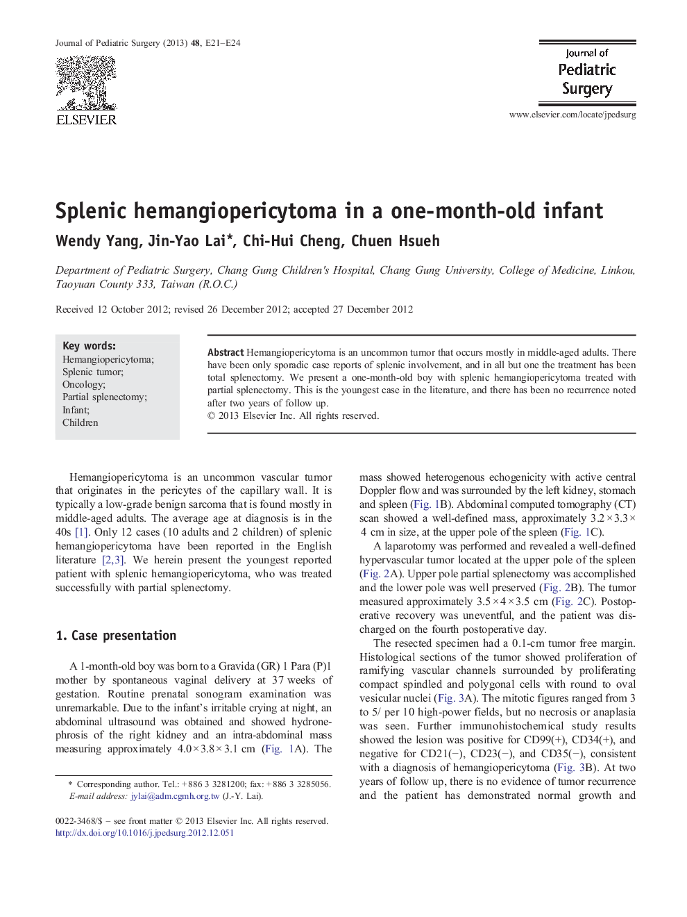 Splenic hemangiopericytoma in a one-month-old infant