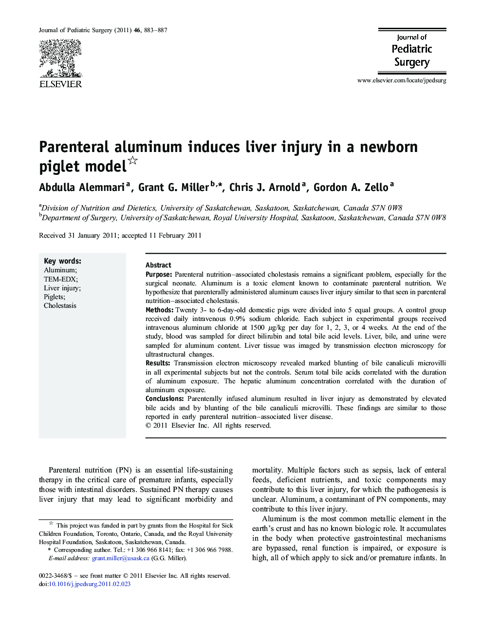 Parenteral aluminum induces liver injury in a newborn piglet model