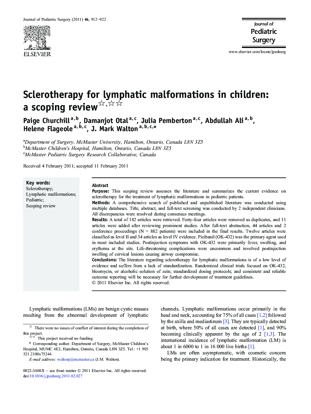 Sclerotherapy for lymphatic malformations in children: a scoping review