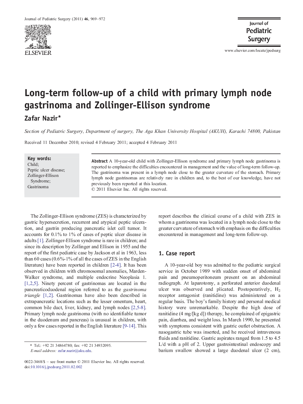 Long-term follow-up of a child with primary lymph node gastrinoma and Zollinger-Ellison syndrome