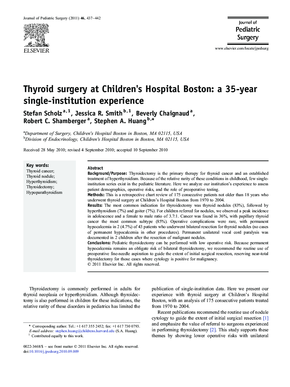 Thyroid surgery at Children's Hospital Boston: a 35-year single-institution experience