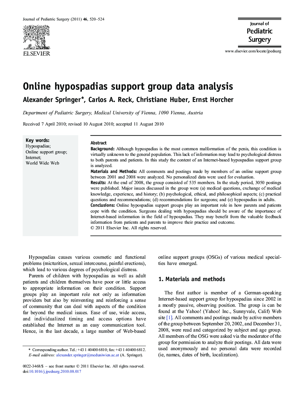 Online hypospadias support group data analysis