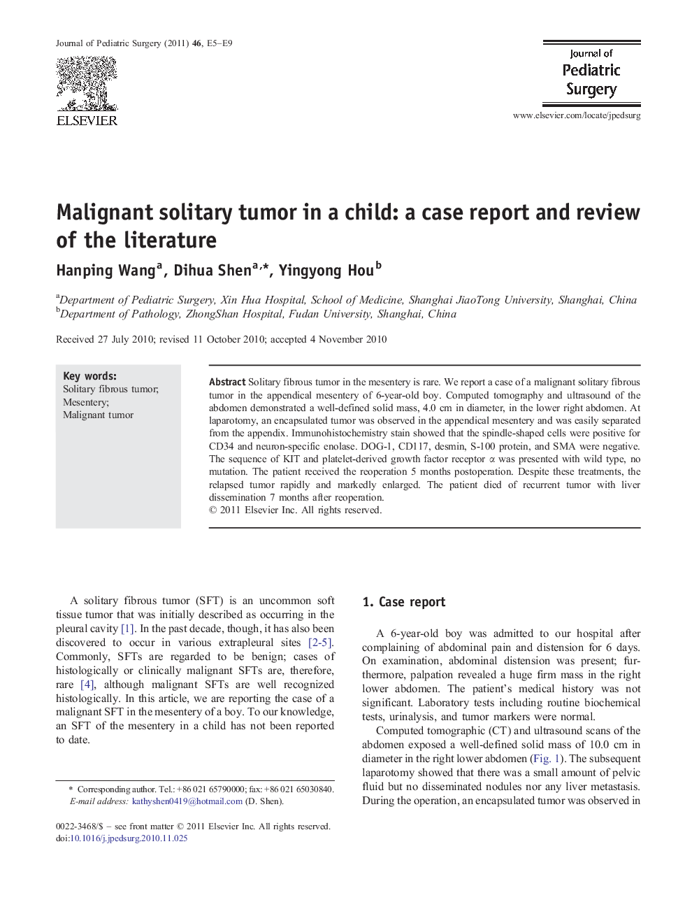 Malignant solitary tumor in a child: a case report and review of the literature