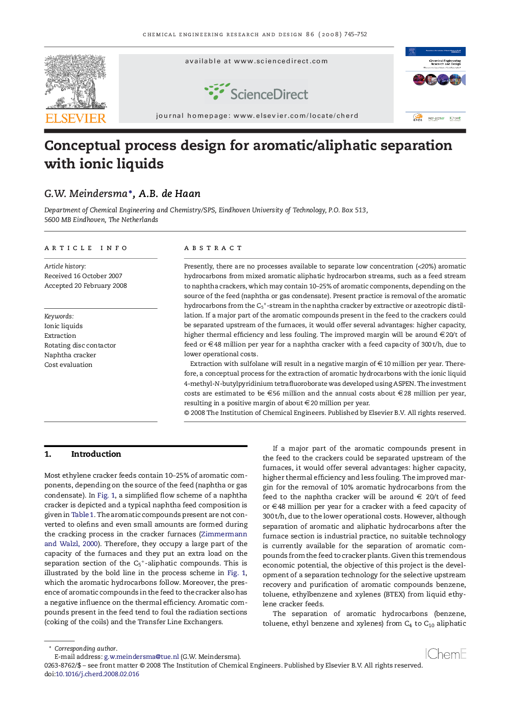 Conceptual process design for aromatic/aliphatic separation with ionic liquids