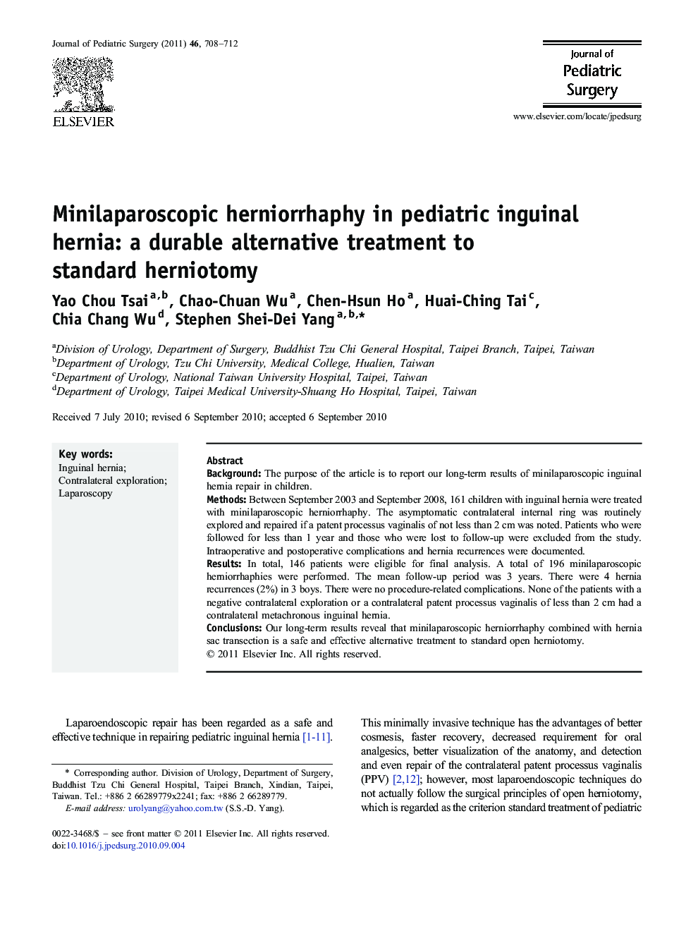 Minilaparoscopic herniorrhaphy in pediatric inguinal hernia: a durable alternative treatment tostandard herniotomy