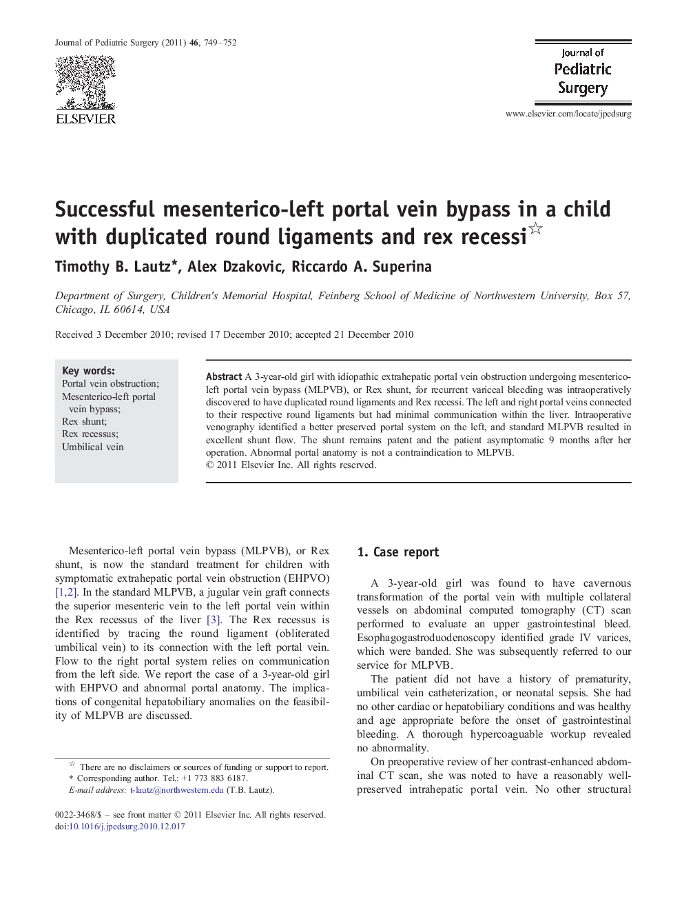 Successful mesenterico-left portal vein bypass in a child with duplicated round ligaments and rex recessi