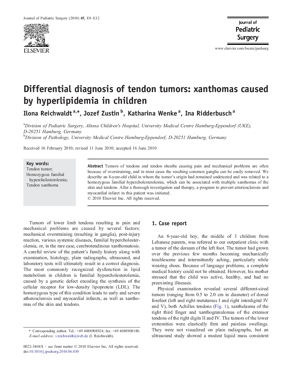 Differential diagnosis of tendon tumors: xanthomas caused by hyperlipidemia in children