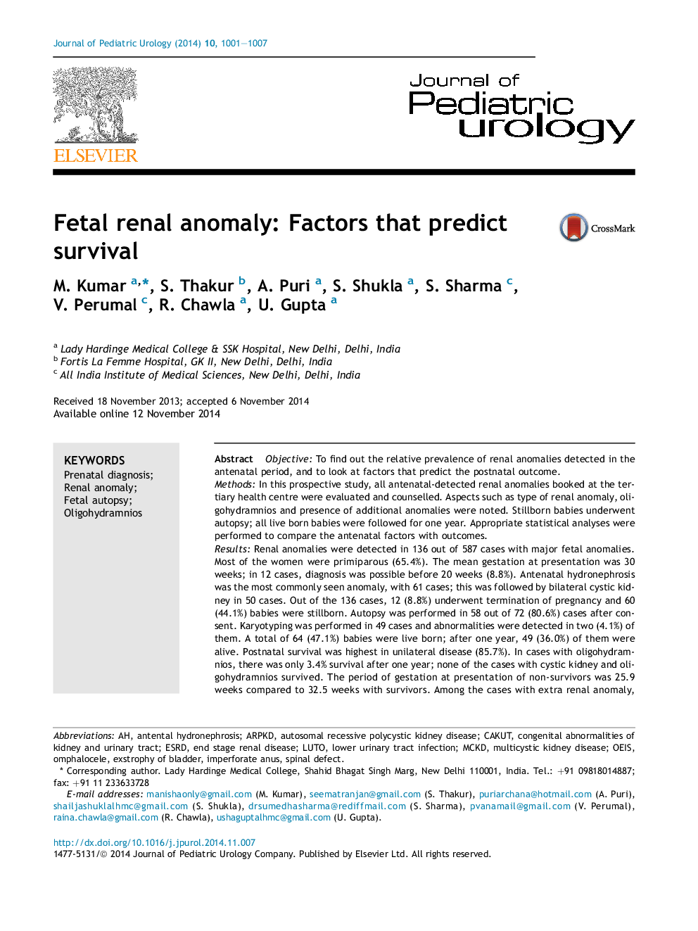 Fetal renal anomaly: Factors that predict survival