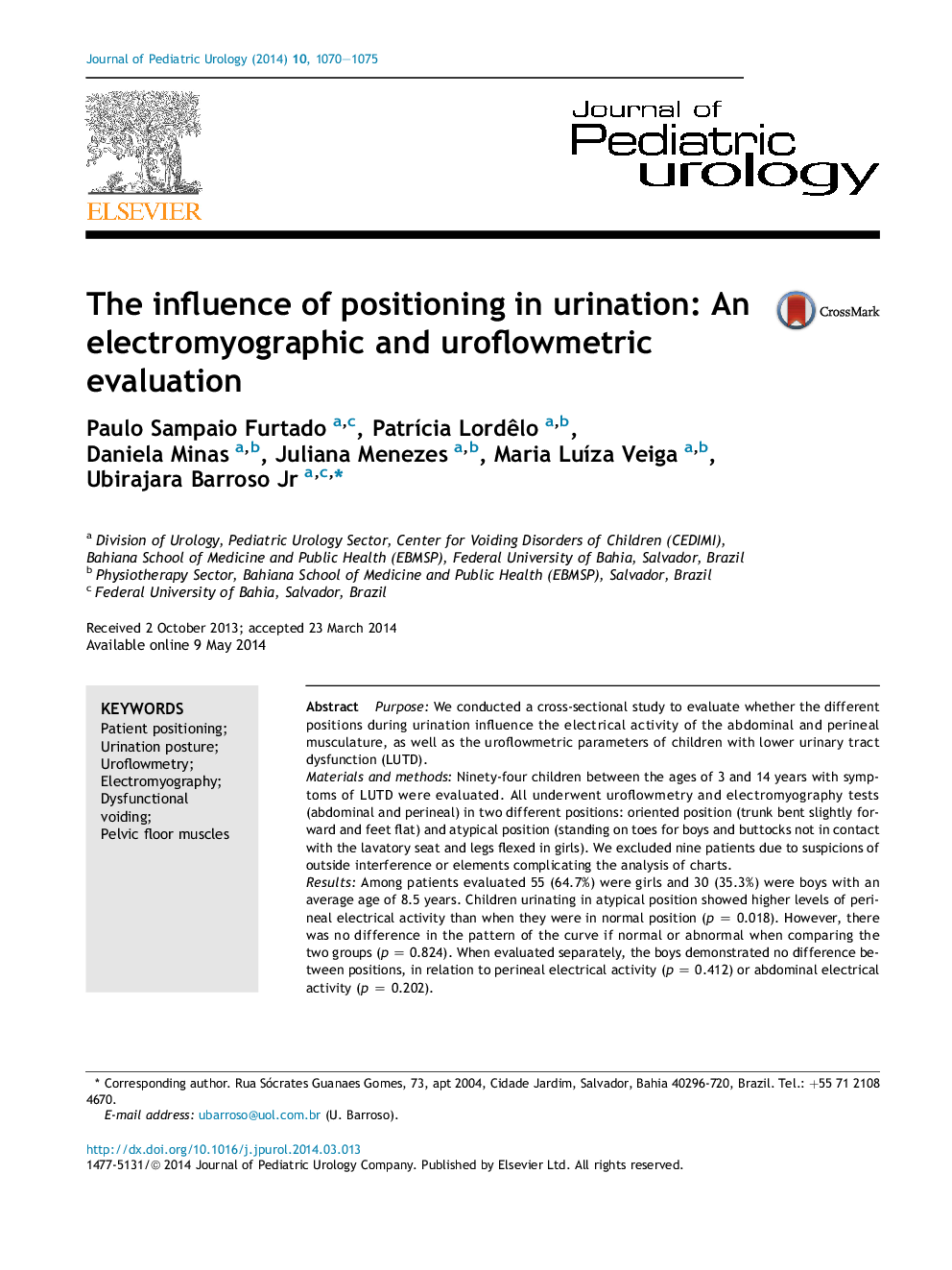 The influence of positioning in urination: An electromyographic and uroflowmetric evaluation