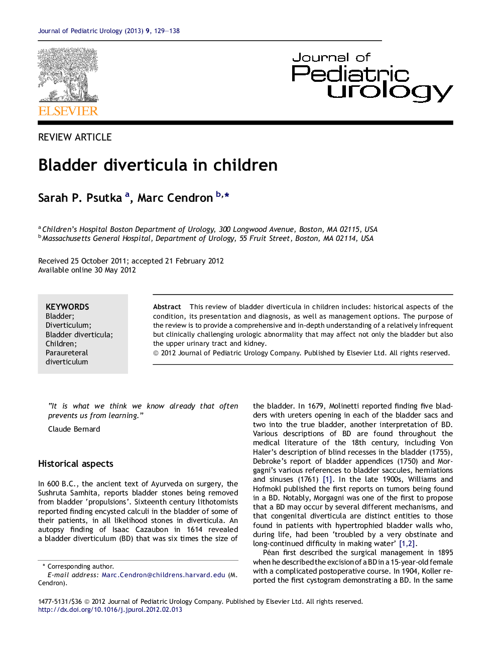 Bladder diverticula in children