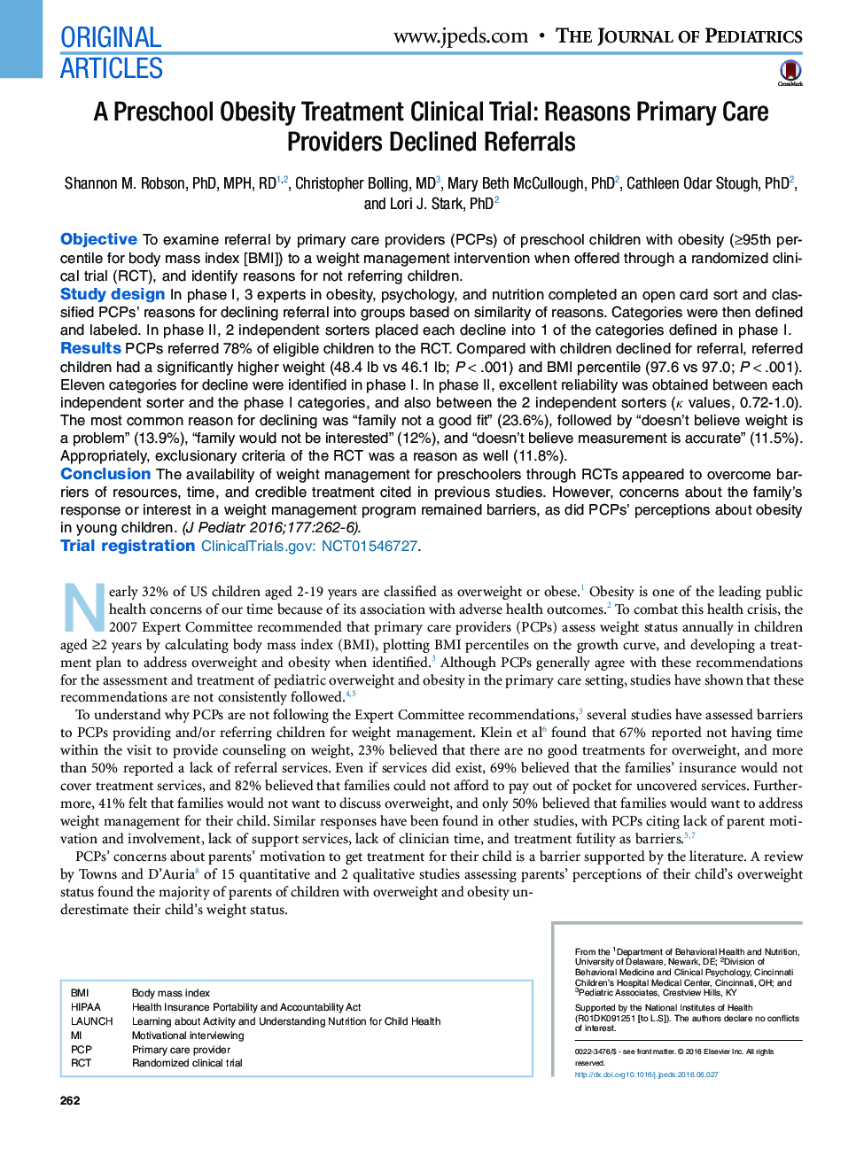 A Preschool Obesity Treatment Clinical Trial: Reasons Primary Care Providers Declined Referrals