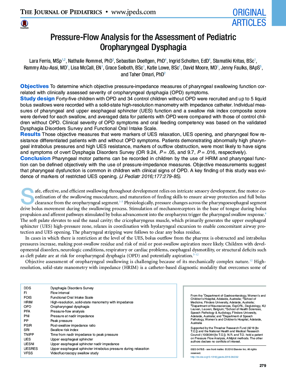 Pressure-Flow Analysis for the Assessment of Pediatric Oropharyngeal Dysphagia