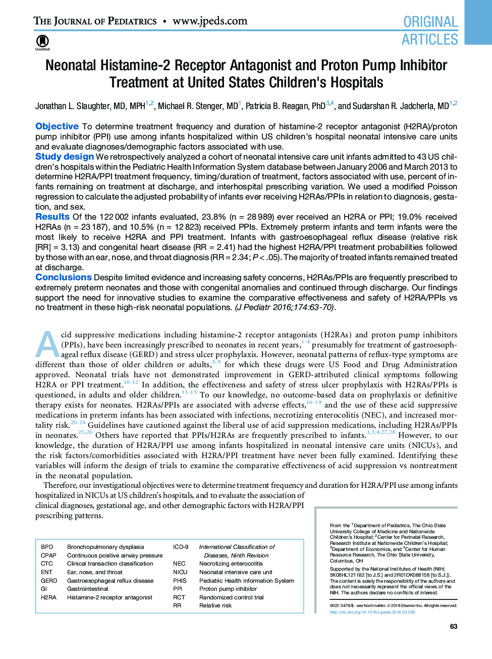 عکس صفحه اول مقاله: Neonatal Histamine-2 Receptor Antagonist and Proton Pump Inhibitor Treatment at United States Children's Hospitals Neonatal Histamine-2 Receptor Antagonist and Proton Pump Inhibitor Treatment at United States Children's Hospitals