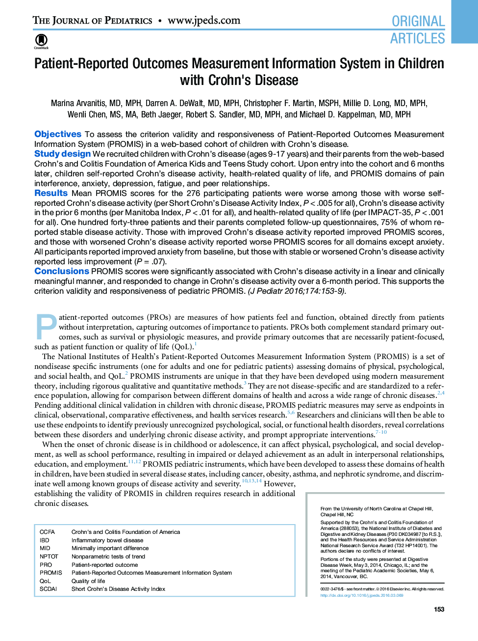 Patient-Reported Outcomes Measurement Information System in Children with Crohn's Disease