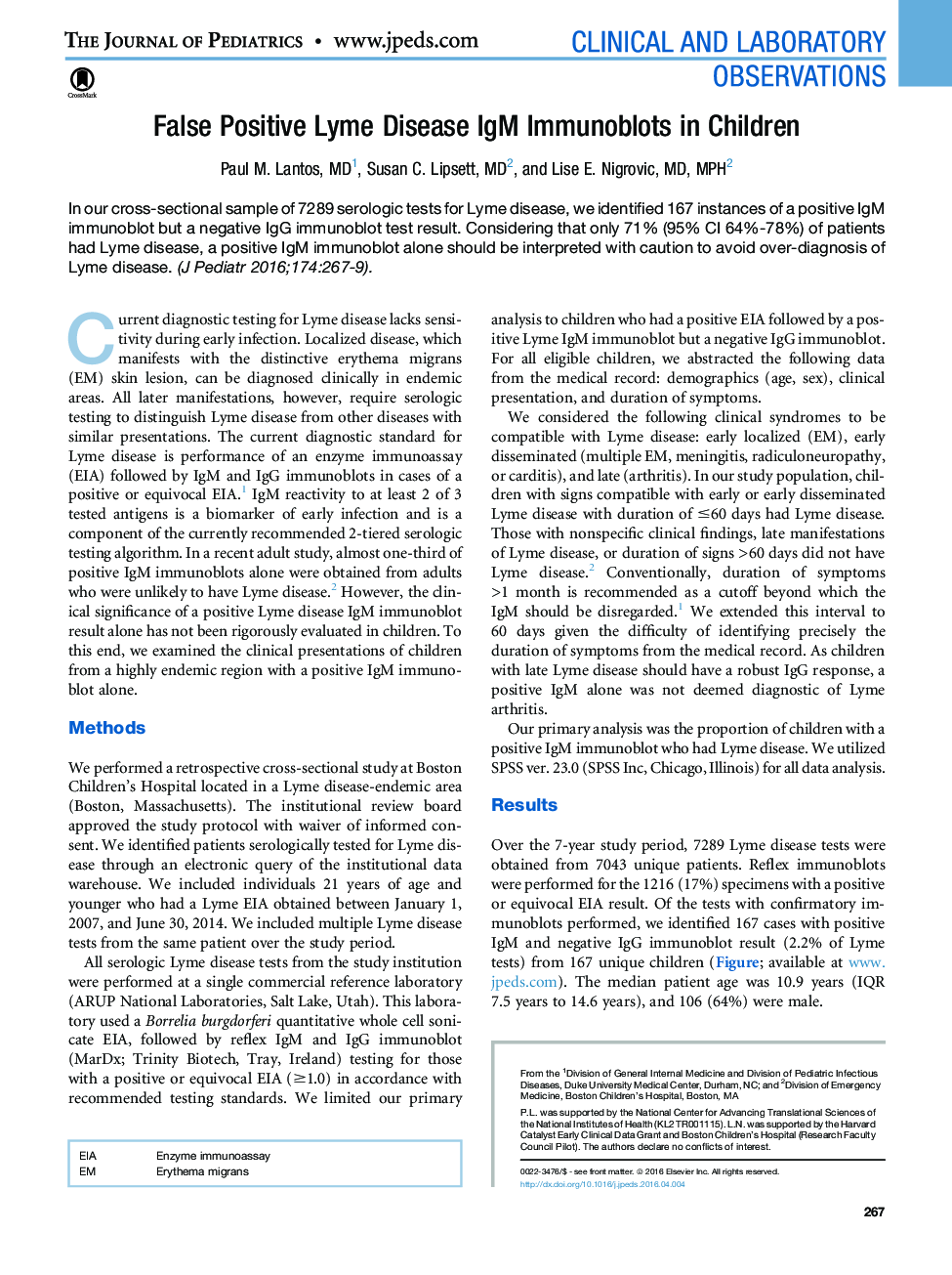 False Positive Lyme Disease IgM Immunoblots in Children