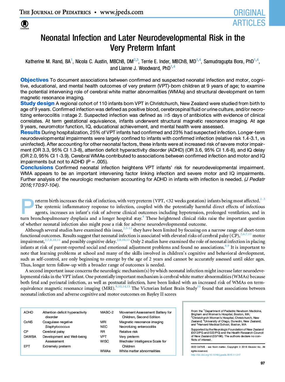 Neonatal Infection and Later Neurodevelopmental Risk in the Very PretermÂ Infant