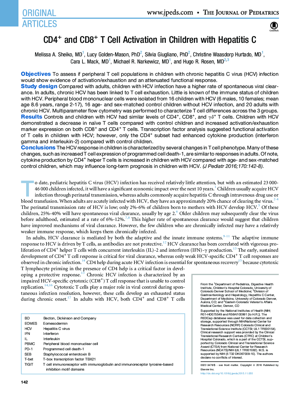 CD4+ and CD8+ T Cell Activation in Children with Hepatitis C