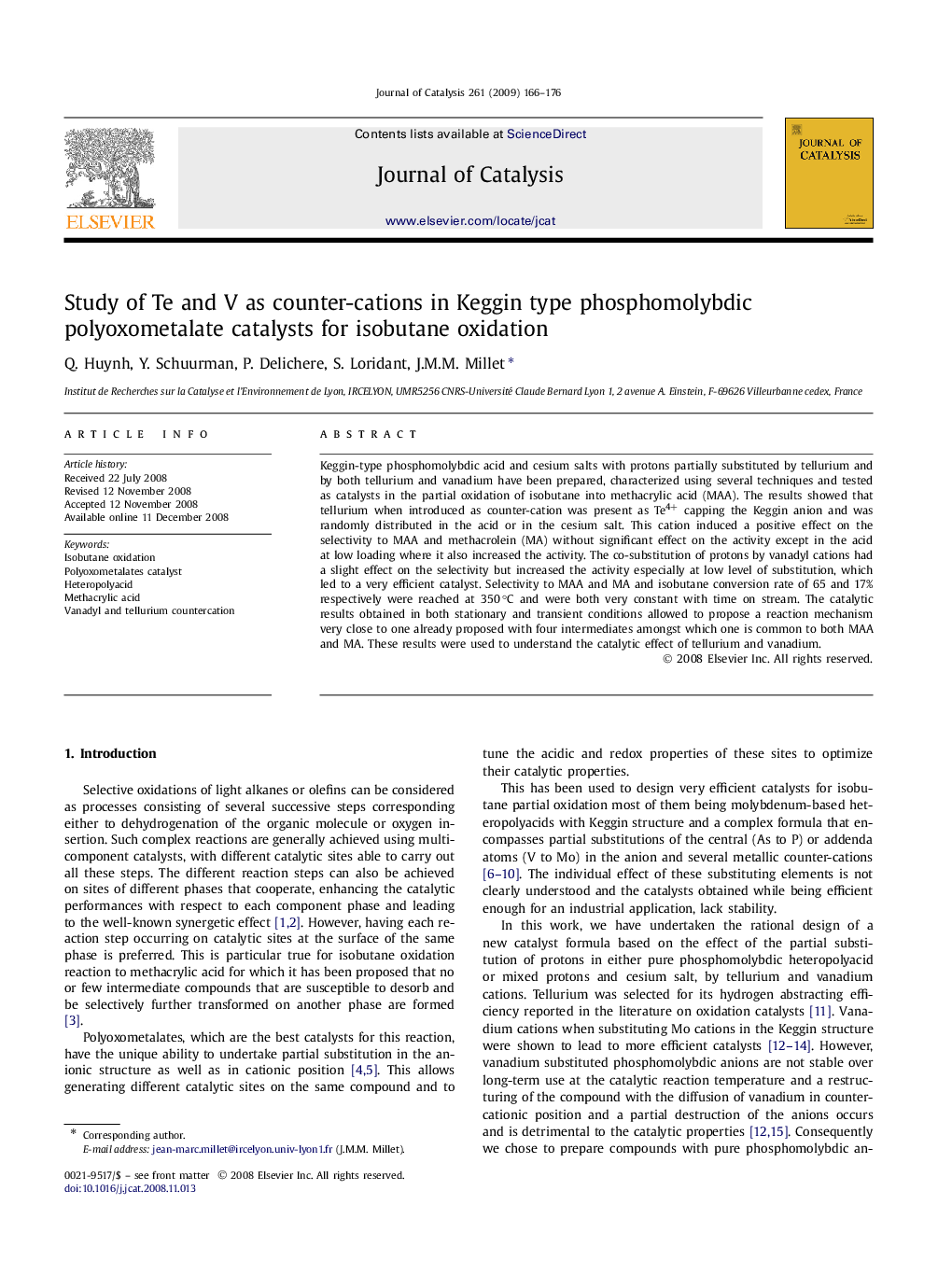 Study of Te and V as counter-cations in Keggin type phosphomolybdic polyoxometalate catalysts for isobutane oxidation