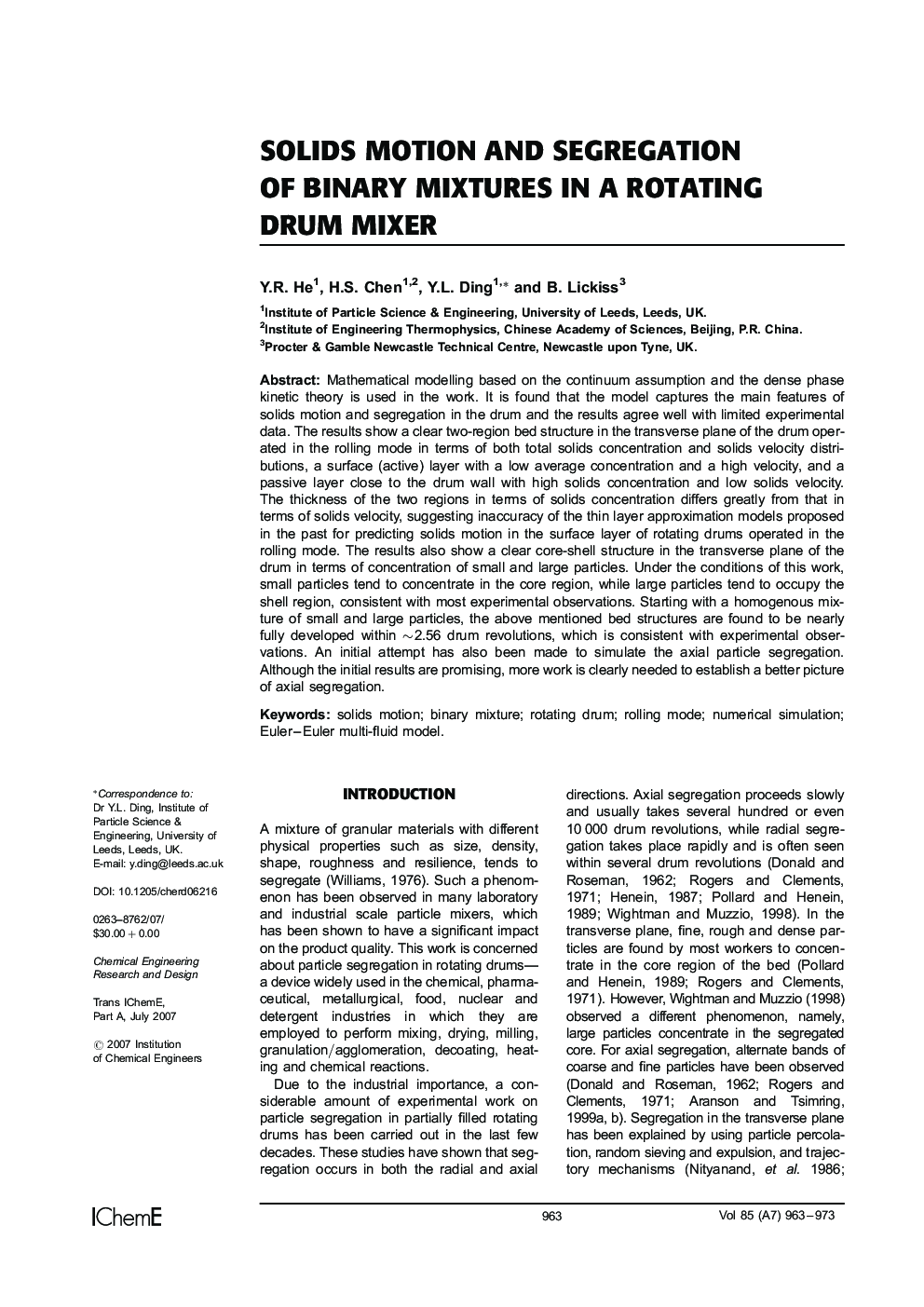 Solids Motion and Segregation of Binary Mixtures in a Rotating Drum Mixer